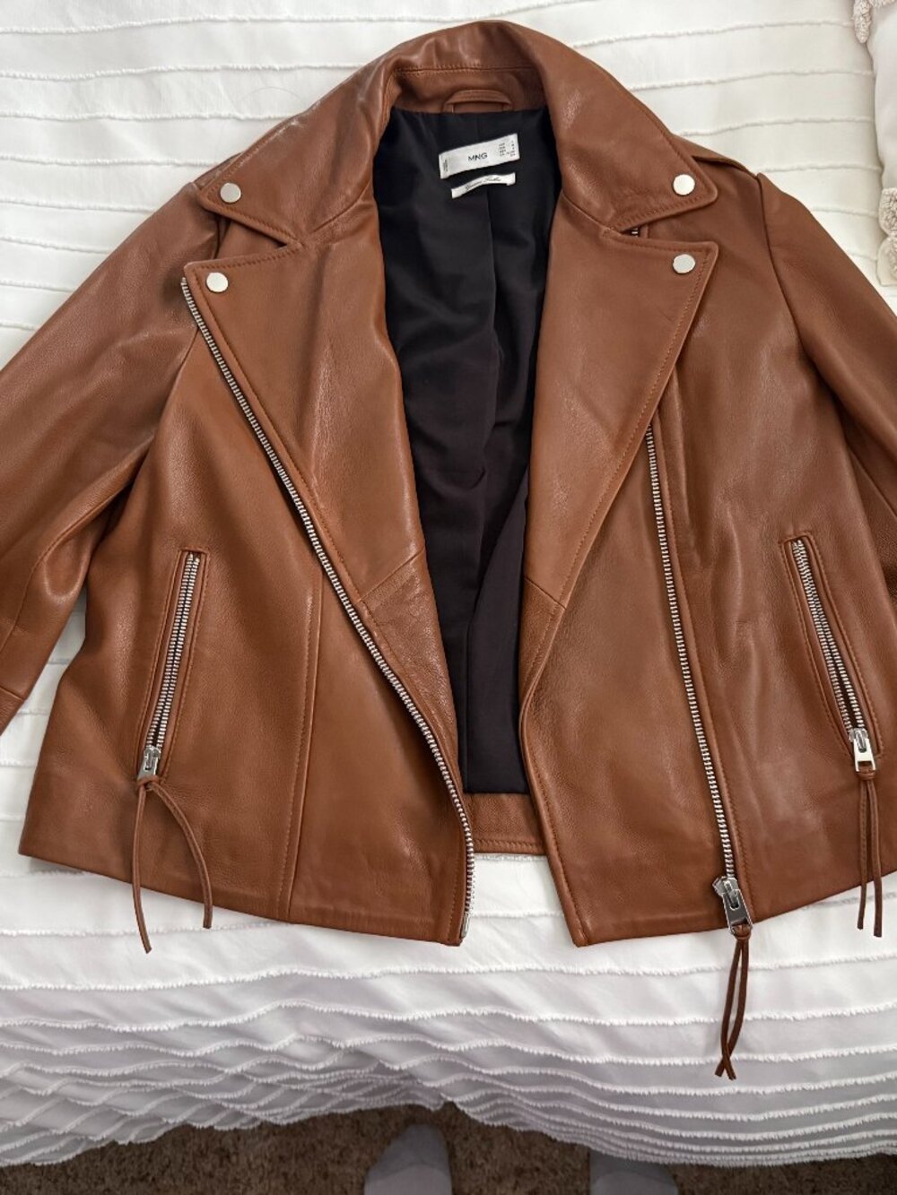 Tan Genuine Leather Jacket - Mango